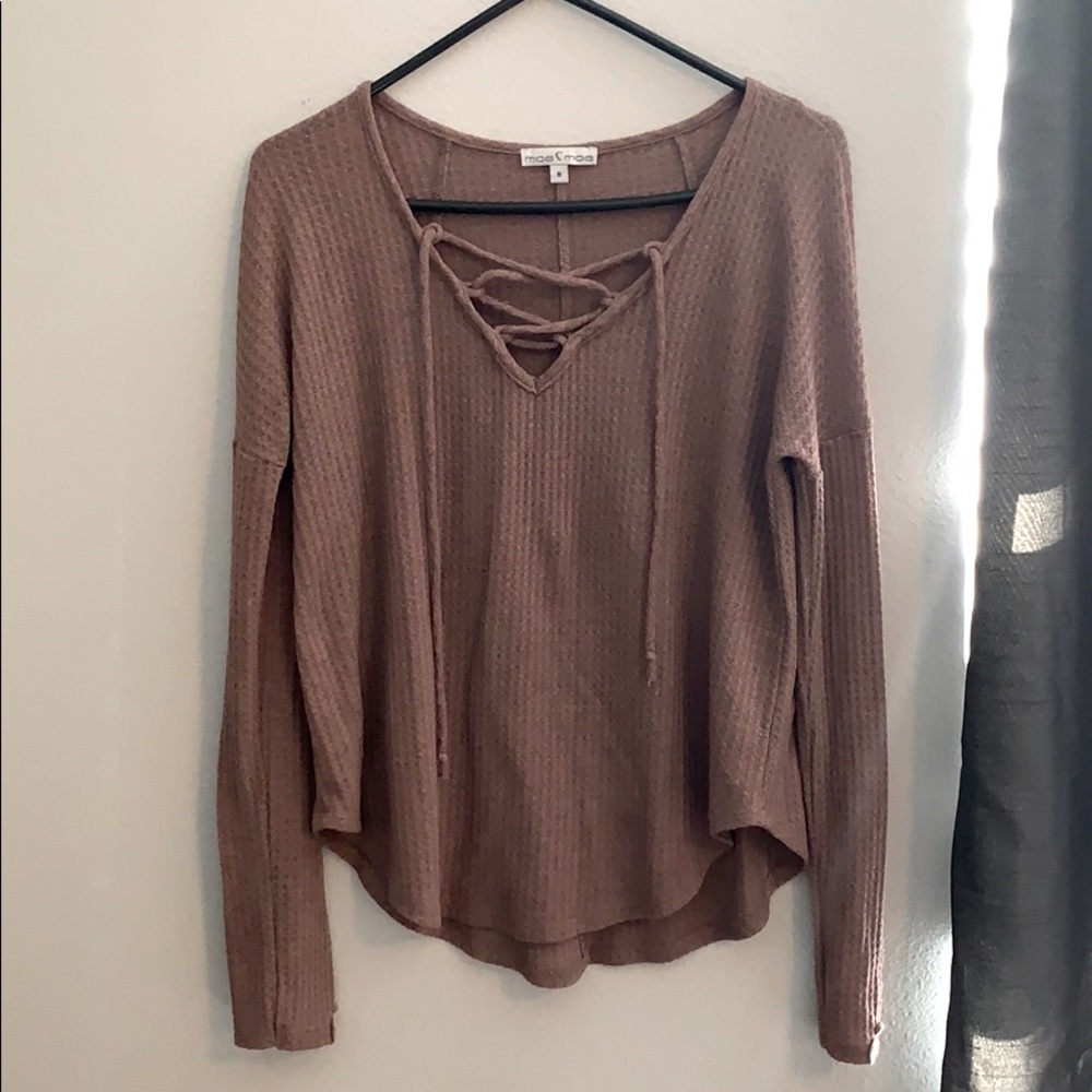 MoaMoa Cross Neck Long Sleeve